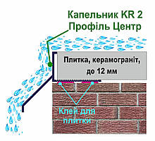 Універсальний крапельник KR 2, балконний, терасний алюмінієвий профіль під плитку, срібло 3,0 м