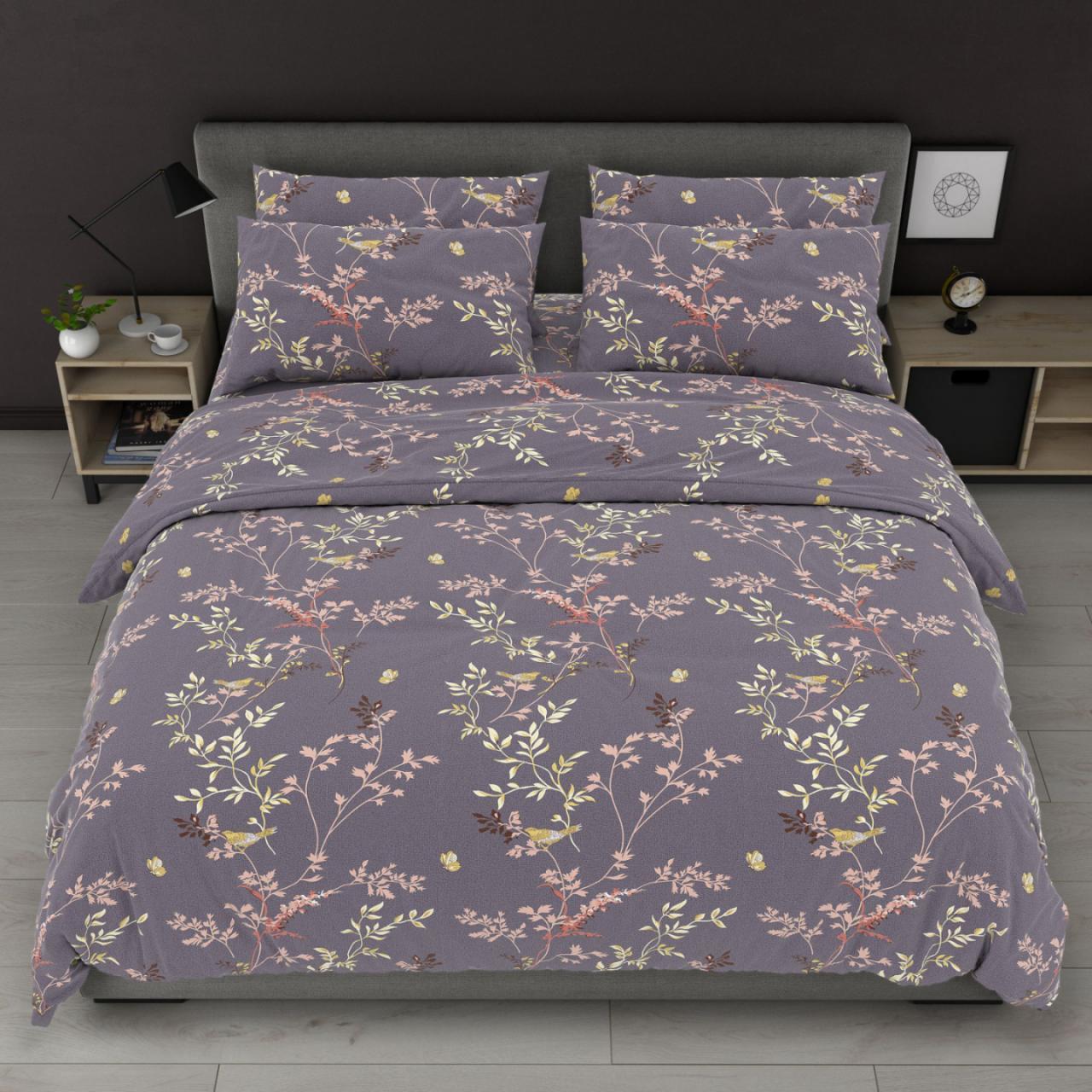 Підковдра на блискавці 145х215 (Бязь) | Полуторна підковдра від виробника "Королева Ночі" | Рослини на сіро-фіолетовому, фото 1