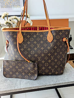 Сумка женская шопер LV Louis Vuitton Neverfull коричневий класік