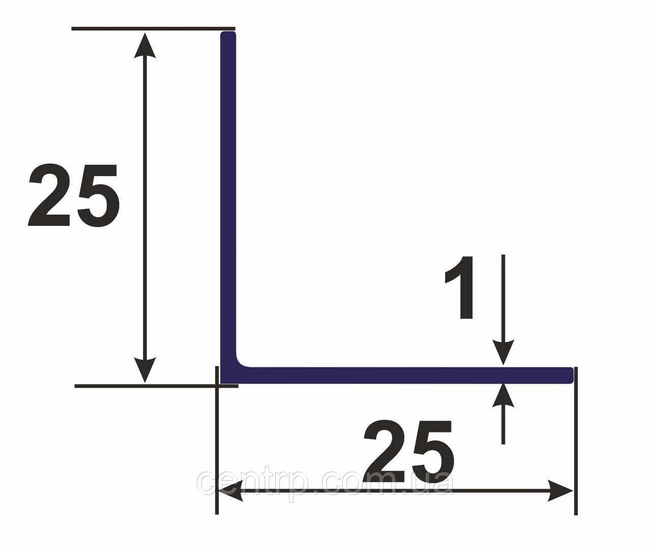 Кутник алюмінієвий 25*25*1 рівнополичний (рівносторонній) чорний 3,0 м, фото 1