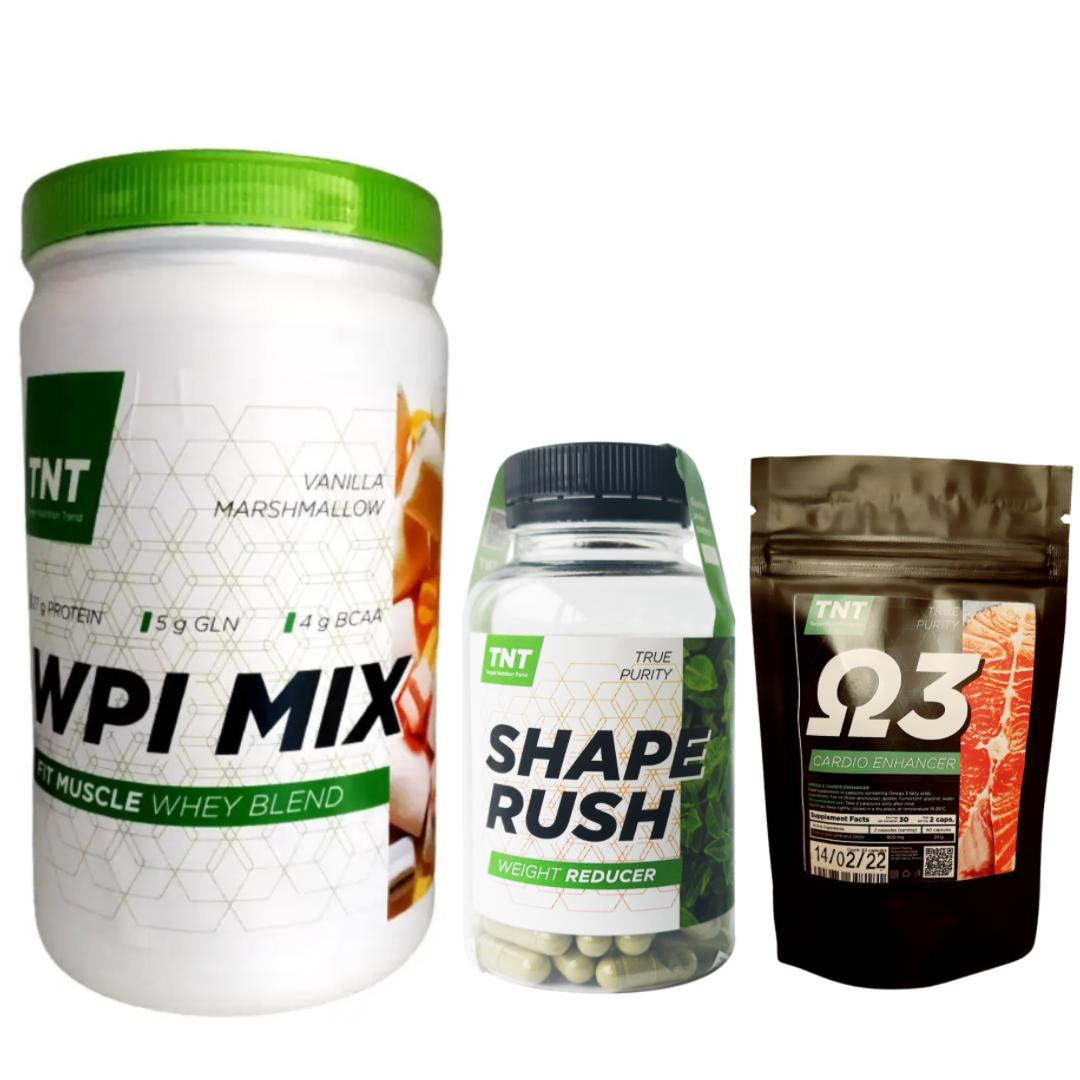 Набір TNT Nutrition Ізолят WPI MIX 0.9 кг Ваніль, Жироспалювач Shape Rush, Омега 3, фото 1