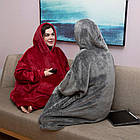 Оверсайз плед-халат з капюшоном Huggle Hoodie 100х80 см, синій, м'яка домашня толстовка з рукавами, фото 6