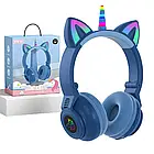 Бездротові навушники LED STN-27 з вушками "Єдиноріг", Сині / Навушники Bluetooth / Місячні навушники, фото 2