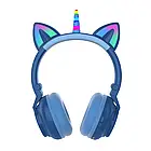 Бездротові навушники LED STN-27 з вушками "Єдиноріг", Сині / Навушники Bluetooth / Місячні навушники, фото 4