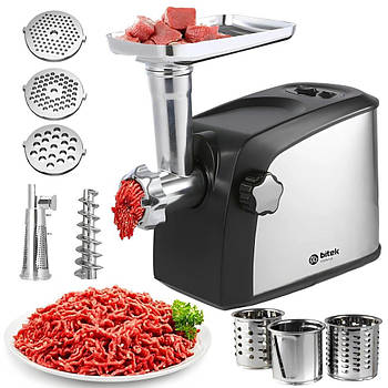 М'ясорубка електрична з соковижималкою, 4200Вт, BITEK BT-3700 / Електром'ясорубка з насадками для шатківниці
