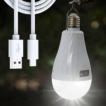 Акумуляторний світильник з гаком 30Вт, Е27+2 акумулятора, USB /Лампочка з акумулятором /Кемпінгова лампа