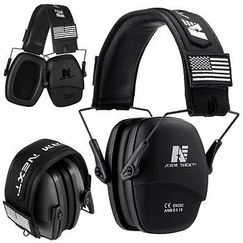 Активні навушники тактичні 25 дБ, Arm Next, Чорні / Навушники захисні складні / Шумопридушливі навушники