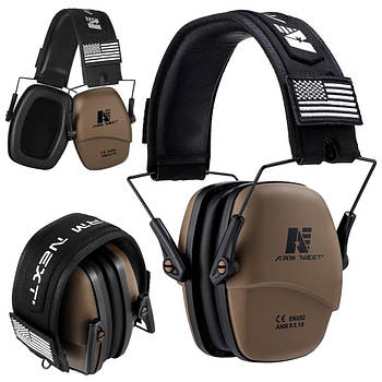 Активні навушники тактичні 25 дБ, Arm Next, Коричневий / Навушники захисні складні / Шумопридушливі навушники