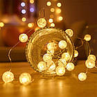 USB-гірлянда 20 LED 2,5 м тепле біле світло, декоративна підсвітка як кульки сніжинок, фото 6