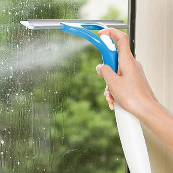 Швабра для миття вікон з пульверизатором пластиковий 30х25 см для прибирання стекол і дзеркал колір блакитний зелений червоний