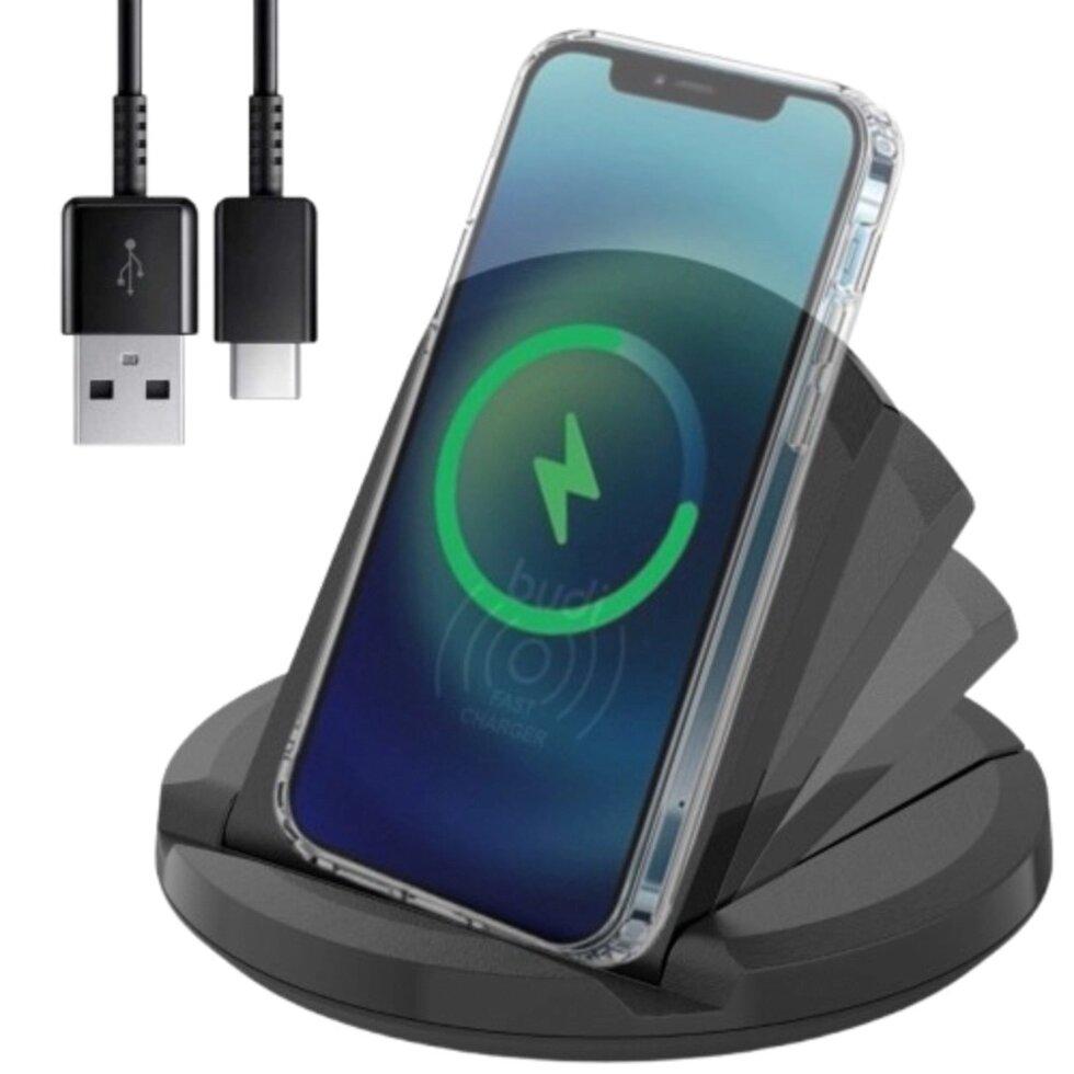 Бездротова зарядка Budi WL3200TB 15W / Зарядний пристрій 2-в-1: Бездротова QI та провідна зарядка, фото 1