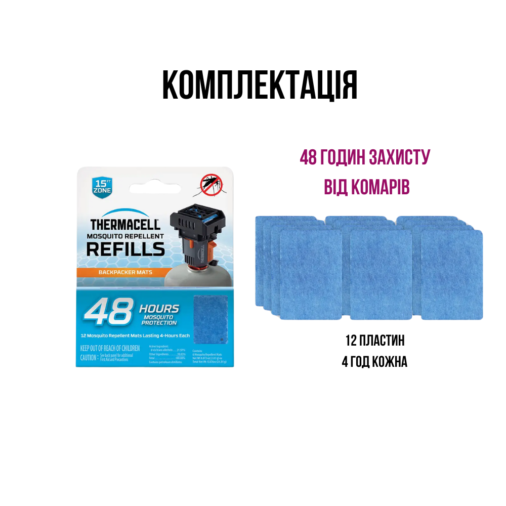 Пластини 12 штук (48 годин) для відлякувача комарів Thermacell M-48 Repellent Refills Backpacker, фото 1