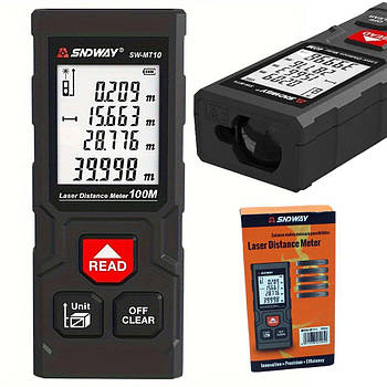 Лазерний далекомір з дисплеєм 100м, від батарейок, SW-MT10/ Електронна рулетка лазерна / Вимірювач відстані