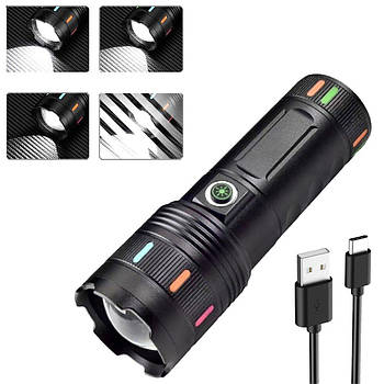 Ручний ліхтар Zoom 4 режими, USB, 701-PM10-TG / Акумуляторний світлодіодний ліхтар