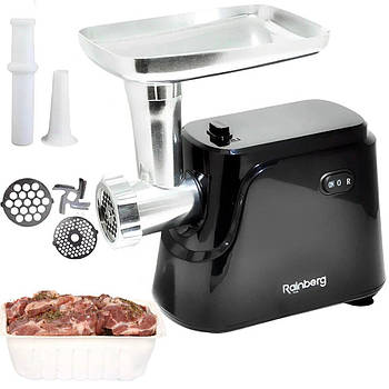 Електром'ясорубка 2600Вт, Rainberg RB-677, Чорна / Електрична м'ясорубка / Шнекова м'ясорубка