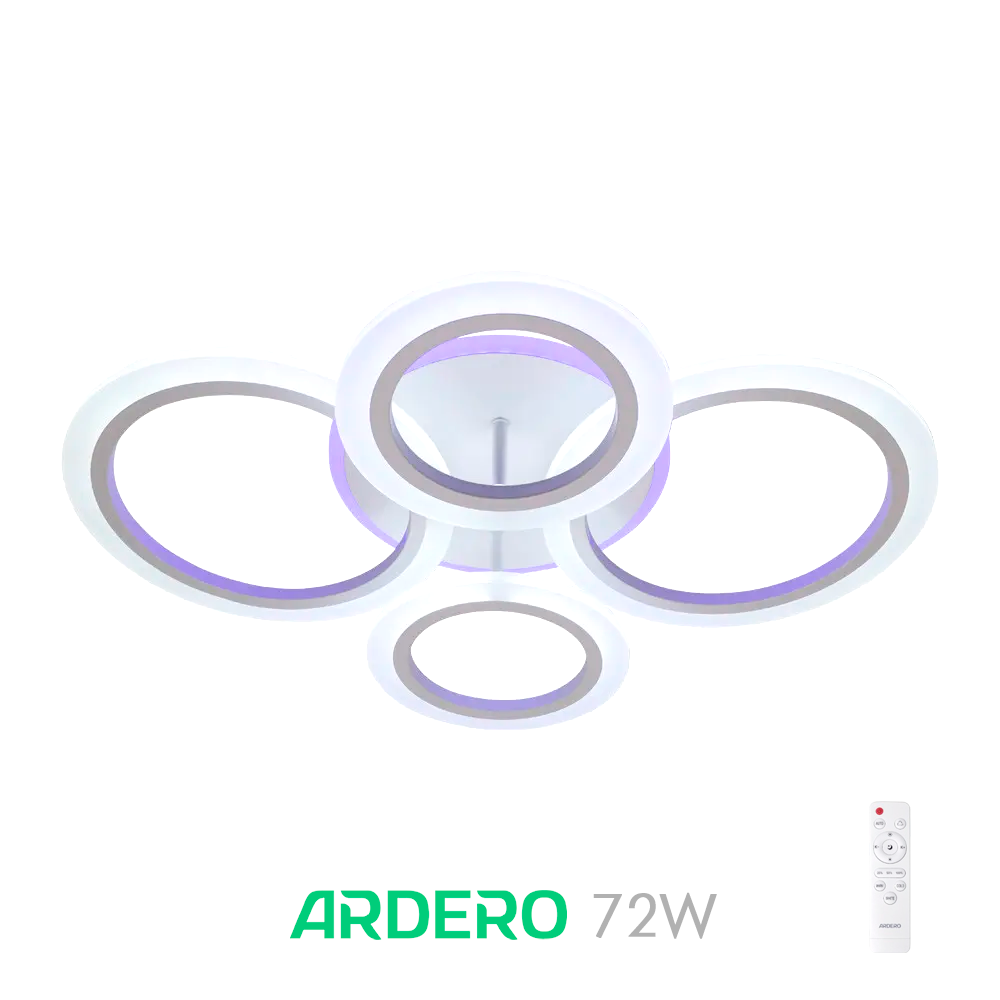 Люстра SOFT R 72W AL6450 ARD біла Ardero 3000-6500К+purple 5200Lm LED світлодіодна з пультом ДУ 605х405х115мм