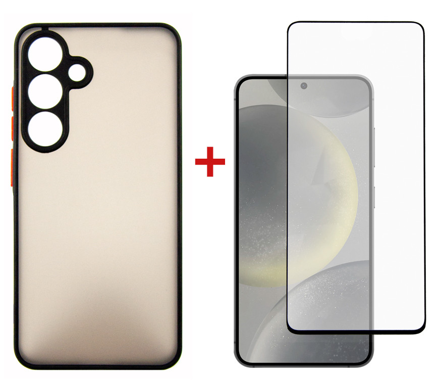 Чохол-накладка Dengos для Samsung Galaxy S24 SM-S921 Black (DG-KM-109) + захисне скло, силіконовий, прозорий, фото 1