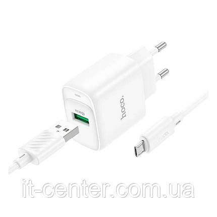 СЗУ блок Hoco C140A QC3.0 (1USB/ 3.0A) + кабель Micro білий, фото 3