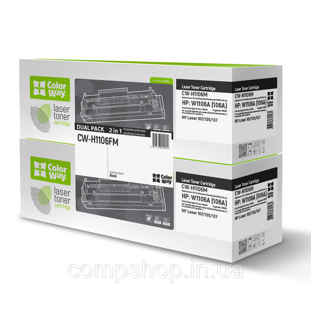 Картридж HP 106A (аналог W1106A) M107/135/137  Black  DUAL PACK  *ColorWay (код 150624), фото 1