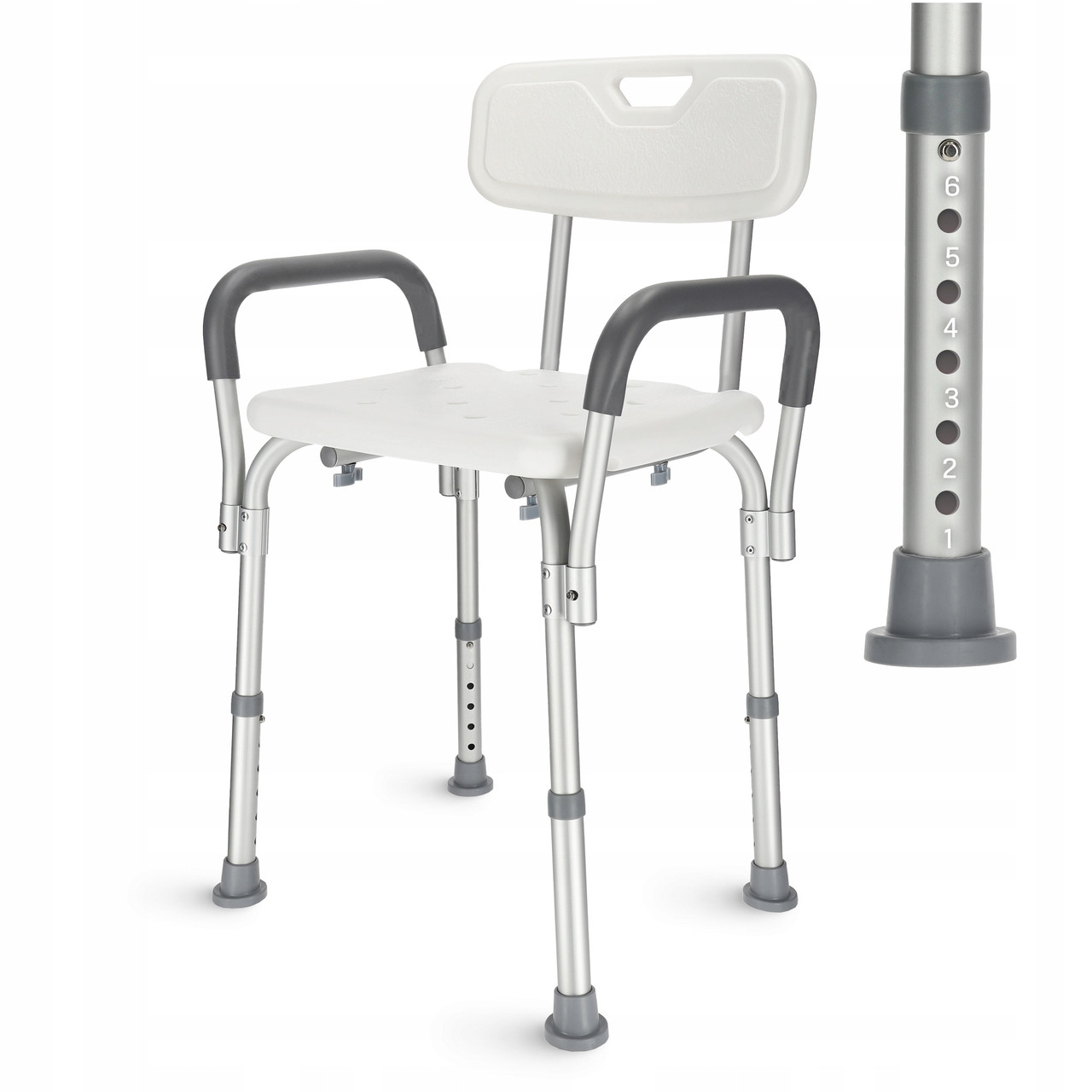 Крісло 4FIZJO для ванної та душу, регульоване, зі спинкою та підлокітниками White/Grey (P-5905973403405), фото 1