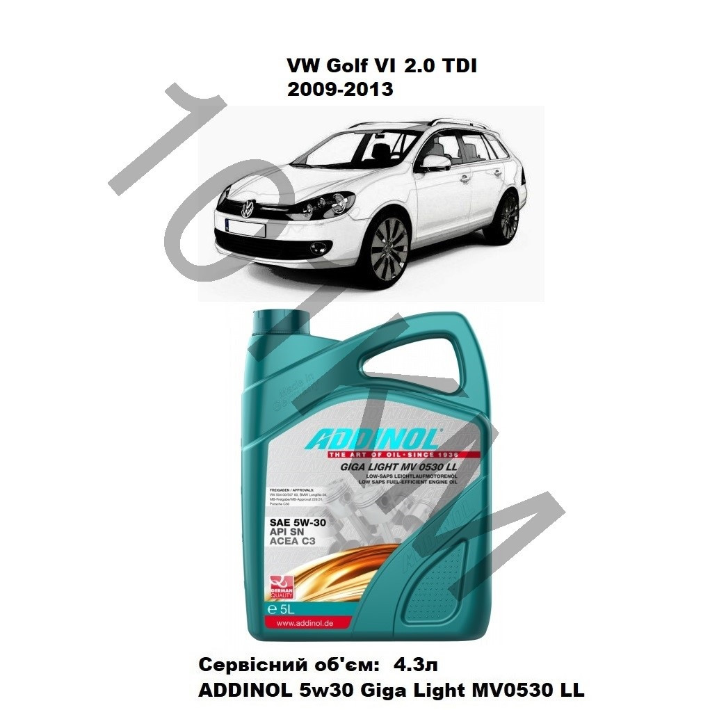 Комплект оливи в двигун VW Golf VI 2.0 TDI (2009-2013) Addinol, фото 1