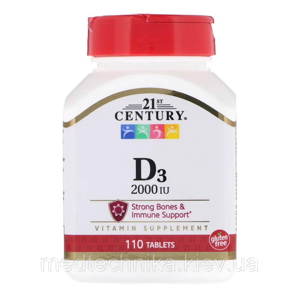 Вітамін D3, 2000 МО, 110 таблеток, 21st Century, фото 1