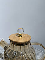 767-10 Чайник-заварник обємом 1,5 л Yantar 3 з бамбуковою кришкою з боросилікатного скла., фото 4