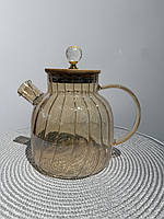 767-10 Чайник-заварник обємом 1,5 л Yantar 3 з бамбуковою кришкою з боросилікатного скла., фото 3