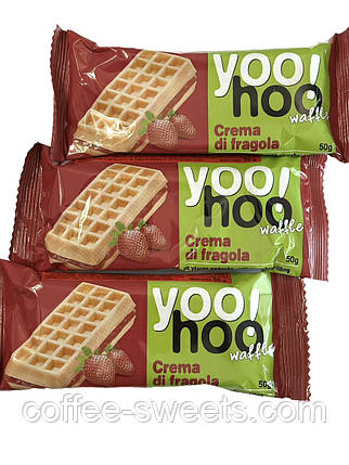 Вафлі Бельгійські Yoo! Hoo Crema di Fragola 50г з полуничним кремом, фото 1