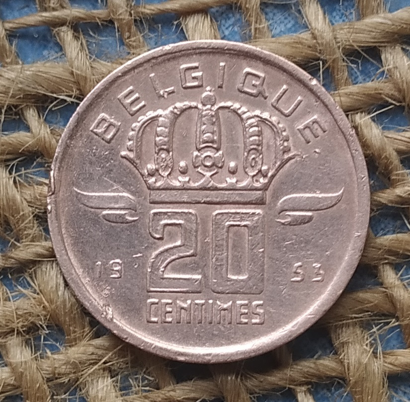 20 сантимiв 1953 року. Бельгiя