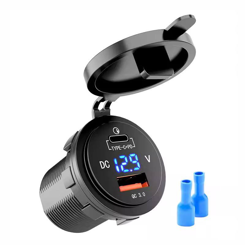Врізна розетка USB в авто QC3.0 (швидка зарядка) + PD Type-C 12-24v з вольтметром
