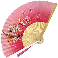 Віяло дерев'яне "Квітуча слива" рожеве 21х37 см (C2276)