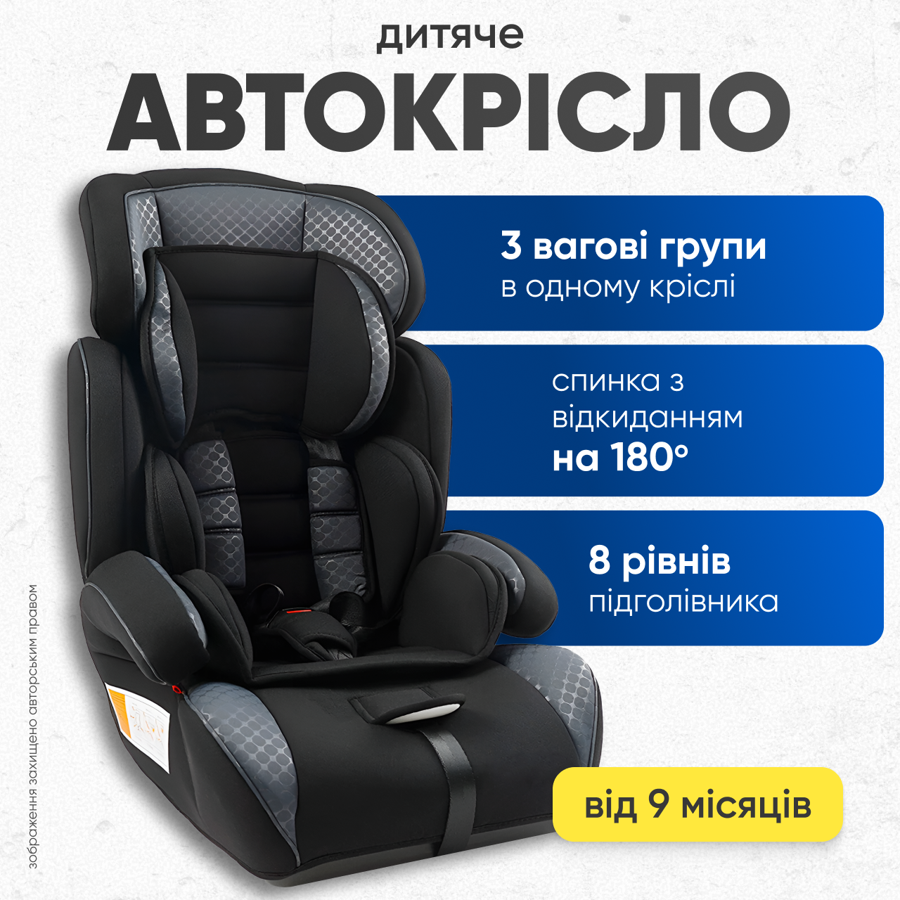 Автокрісло дитяче крісло в авто для дітей універсальне трансформер регулювання спинки, фото 1