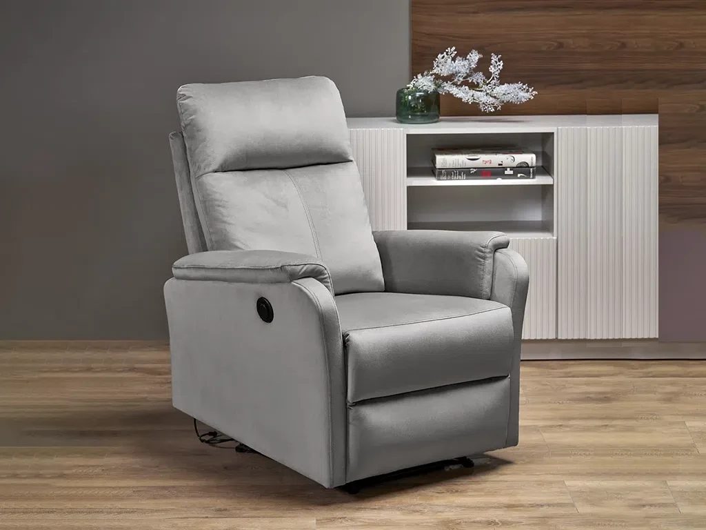 Крісло реклайнер з електроприводом Crocus, сірий Bluvel 14, фото 1