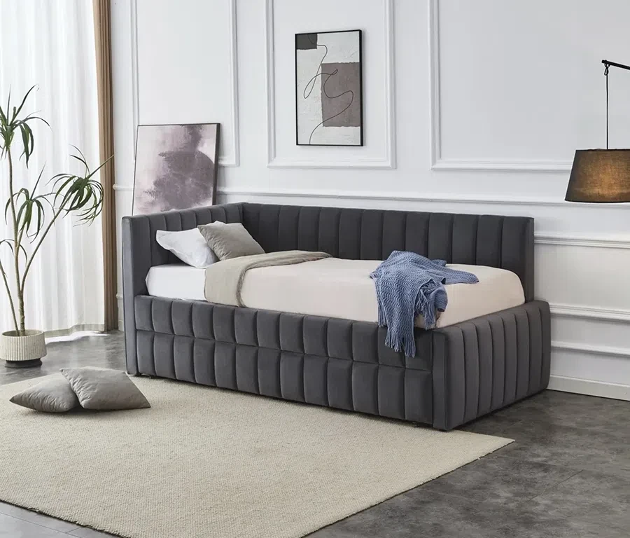 Ліжко односпальне Derby, 90х200, сірий темний Bluevel 14, фото 1