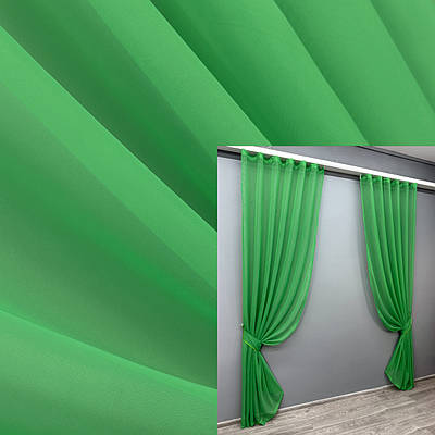 Готовий (2шт.1,5х2,7м.) комплект декоративних штор з шифону. Колір зелений. Код 006дк 10-200