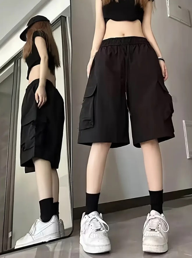 Шорти карго жіночі молодіжні чорні, фото 1