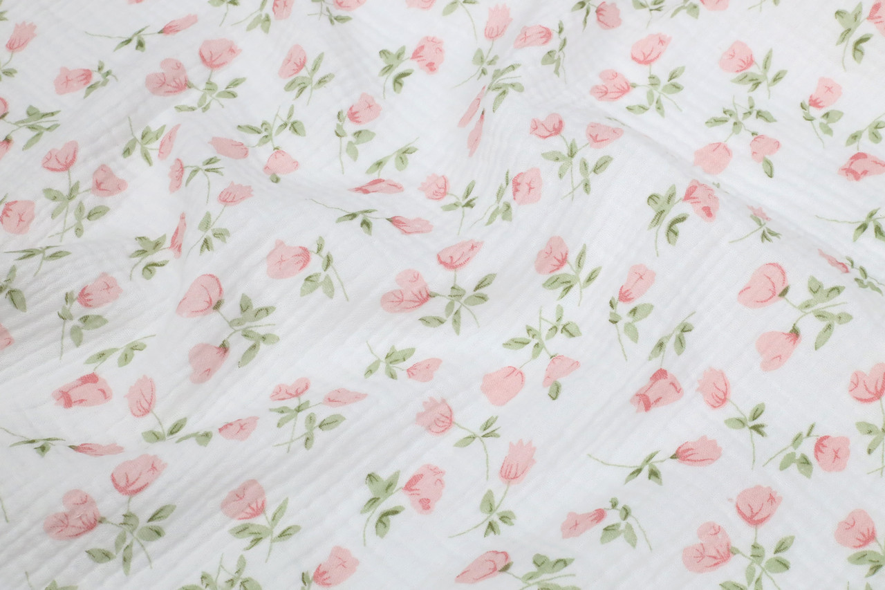 Муслін жатка Дрібні рожеві квіти 135 см (залишок 2.50 мп)