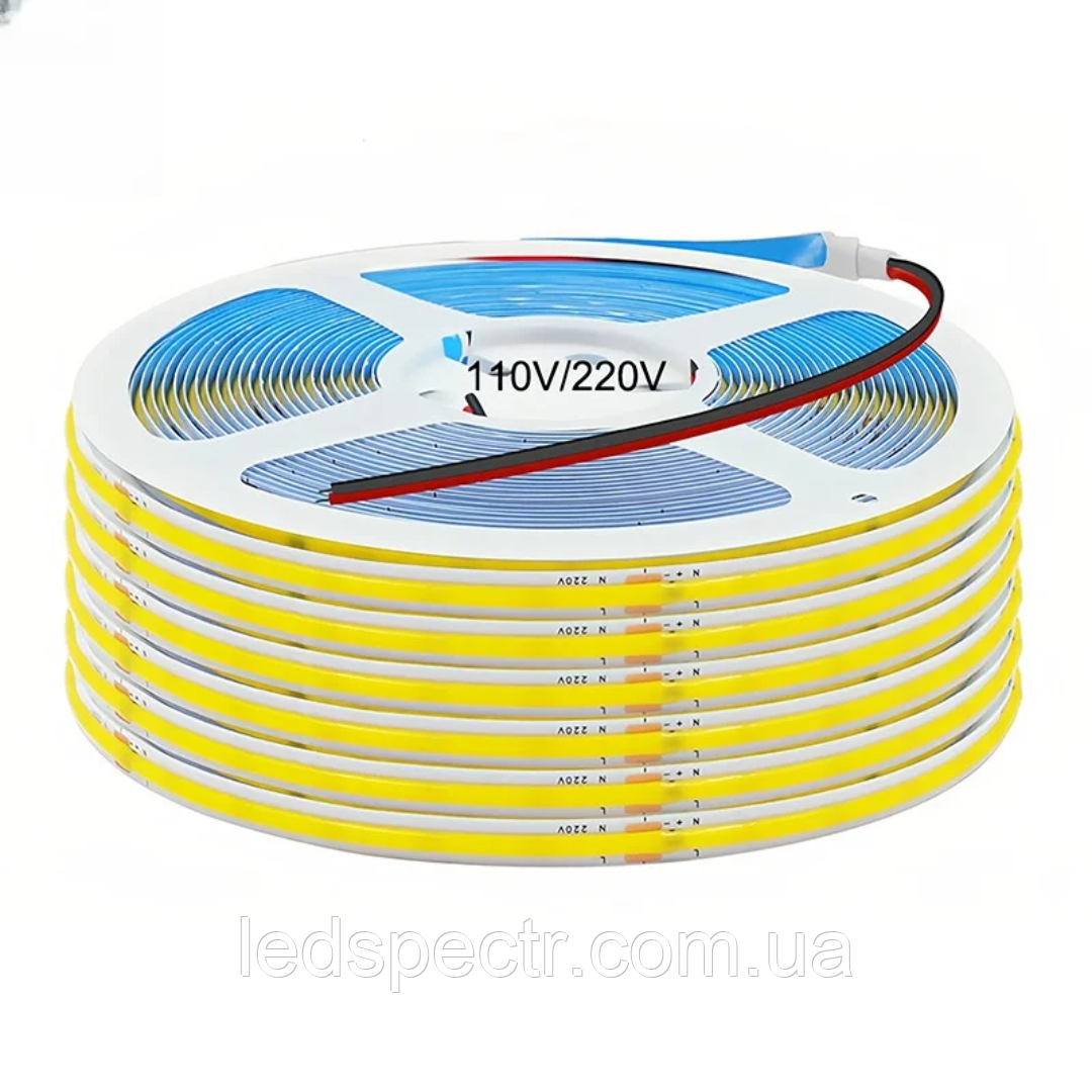 Світлодіодна стрічка COB 220v 9w/м суцільного свічення 4000к