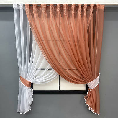 Кухонний комплект (330х170см.), шторки з підв'язками "Дует". Колір пудровий з білим. Код 060к 52-1189