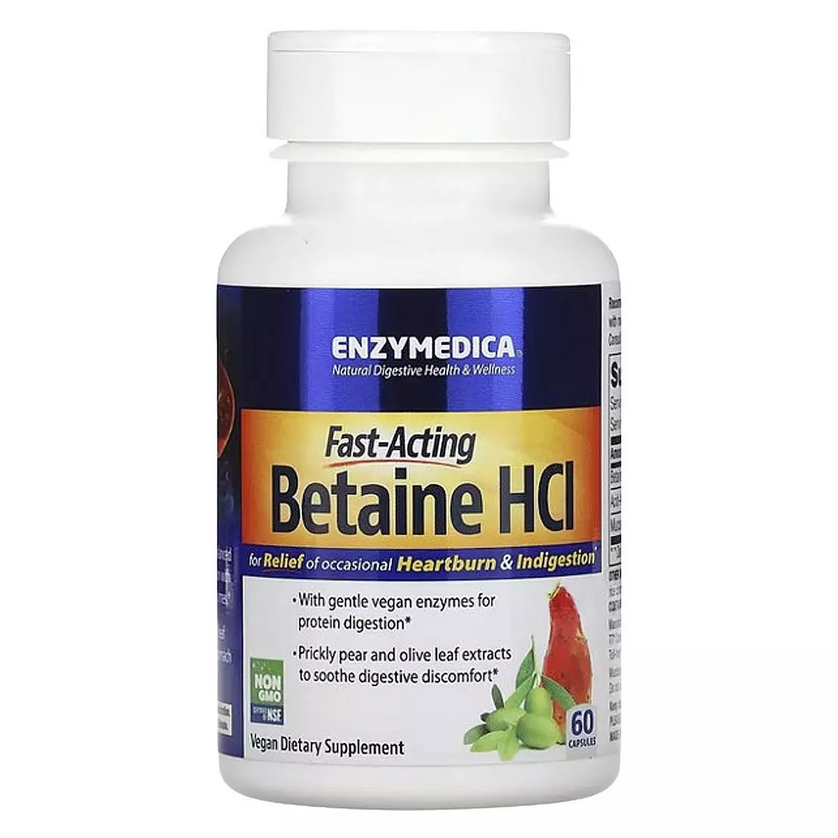 Бетаїн HCI 1300 мг, Enzymedica, 60 капсул