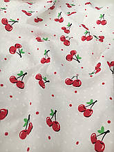 Батист (бавовняна тканина )щільність 90г/м2, ширина 145см, черешні з крапками