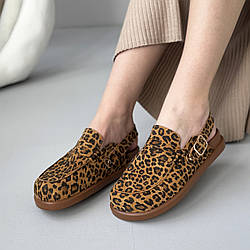 Сабо клоги жіночі. Натуральна шкіра рудий леопард