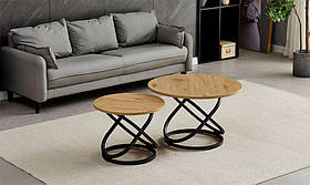 2 в 1 комплект круглих журнальних столиків СТ-55 Лівіо стільниця дуб/ніжка колір чорний