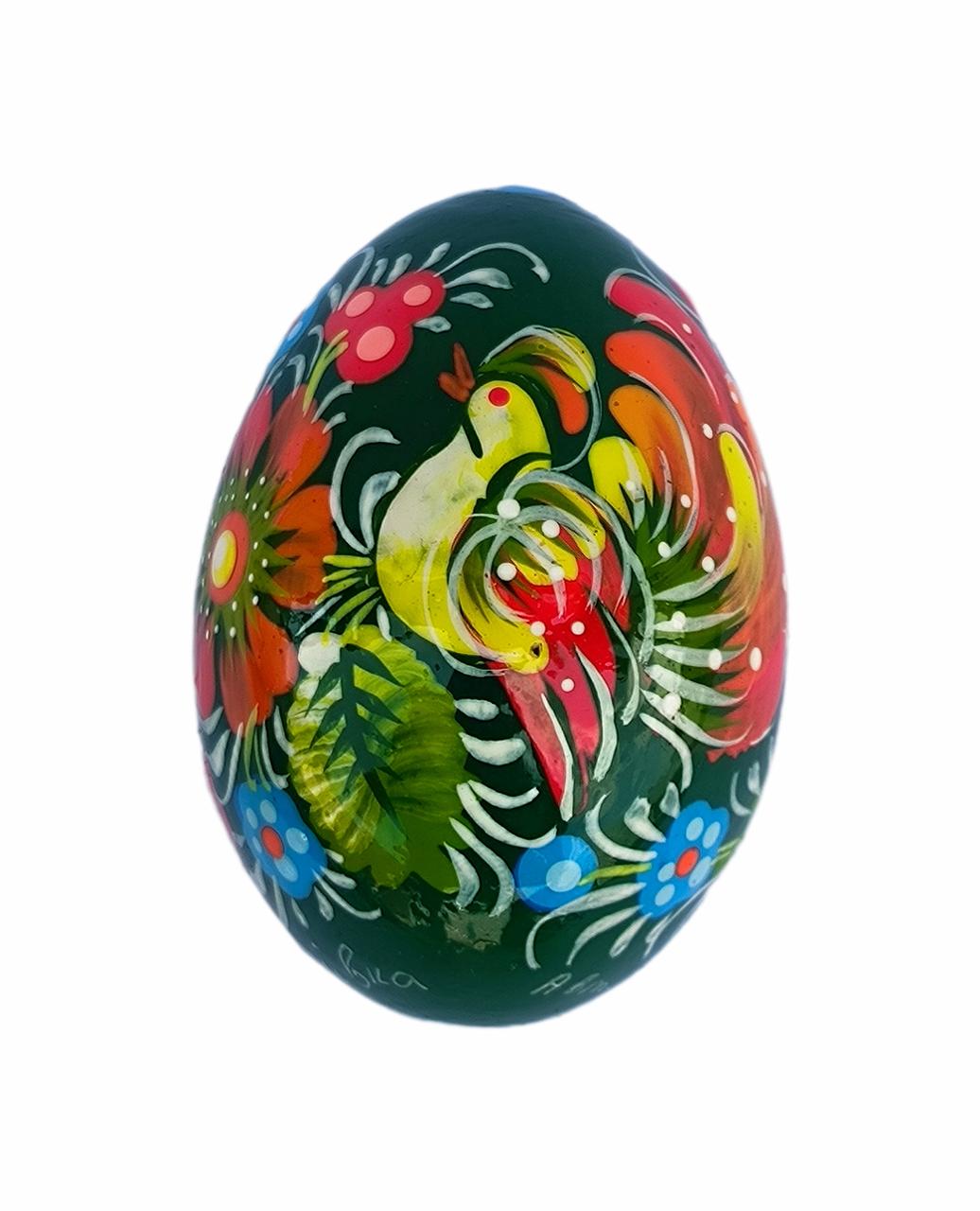 Дерев'яний виріб "Яйце Великоднє Зелене" 6*4,5 см., з петриківським розписом, ручної роботи.