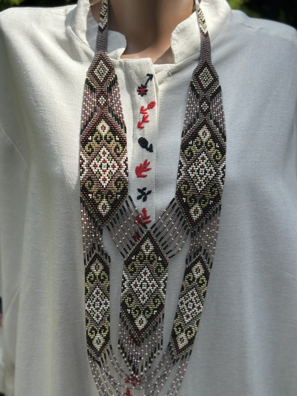 Гердан жіноча прикраса бісер бурдові відтінки український ручної роботи, фото 1