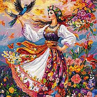 Набір для вишивання за нанесеною на канву схемою ""Дівчина в морі квітів"".AIDA 14CT printed, 40*40 см