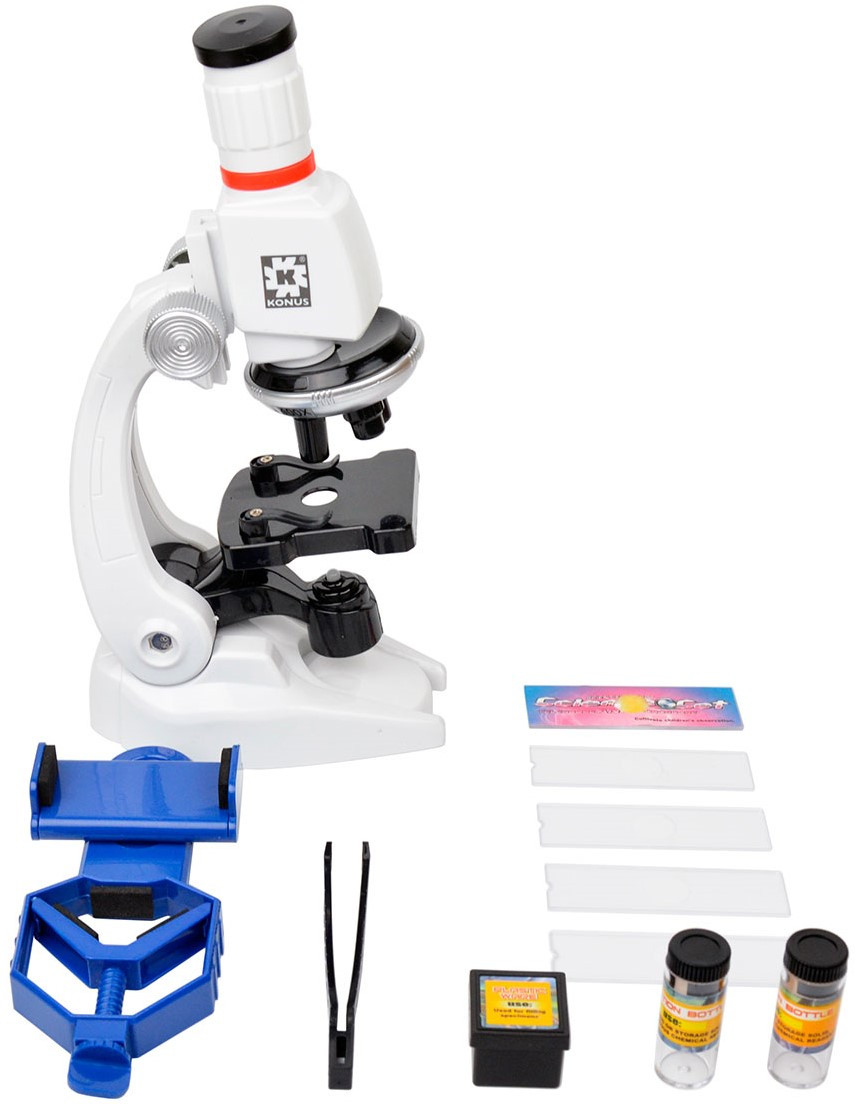 Дитячий набір для мікроскопії Konus Konustudy-5 | Мікроскоп з набором для дослідів та смартфон-адаптером для дітей і школярів