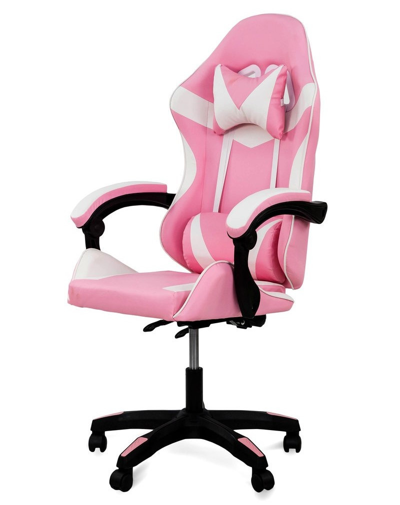 Геймерське крісло Слім рожеве з білими вставками, екошкіра ТМ Мікс Меблі