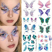 Наклейки перекладки для макіяжу на обличчя та тіло тимчасові тату глітерні Метелики